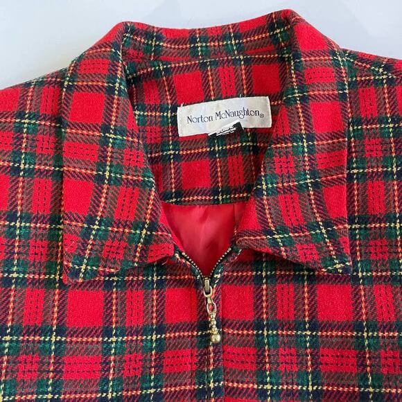 Vintage 1990s Tartan Plaid Blazer Jacket Zip Front Red Christmas Winter Festive - Picture 7 of 14